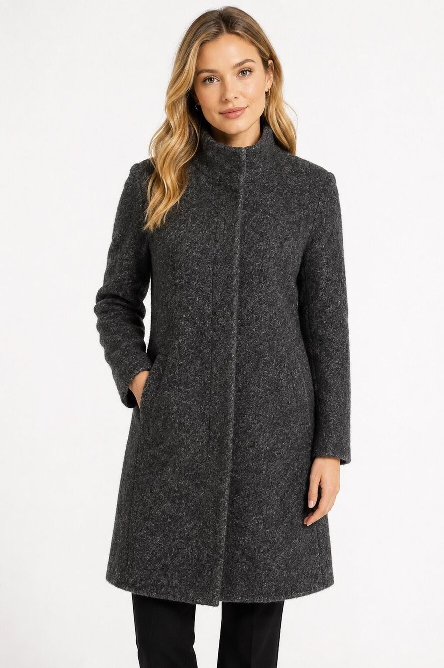 John Caruana Mohair Blend Coat Gray Bouclé Swing Jacket Women’s Size 12